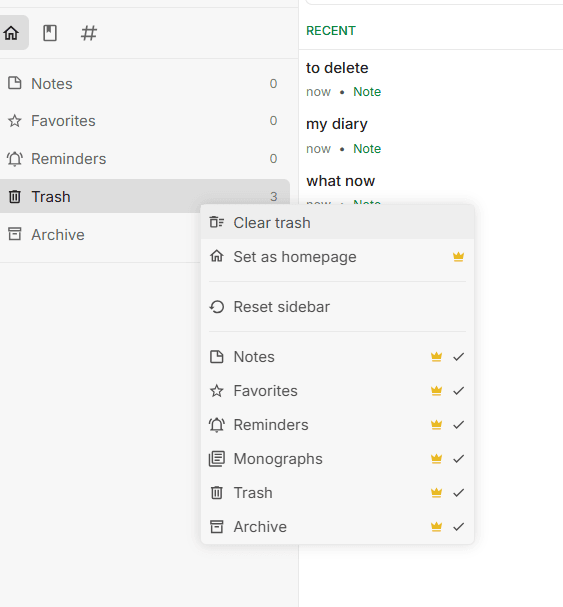 Clear trash option